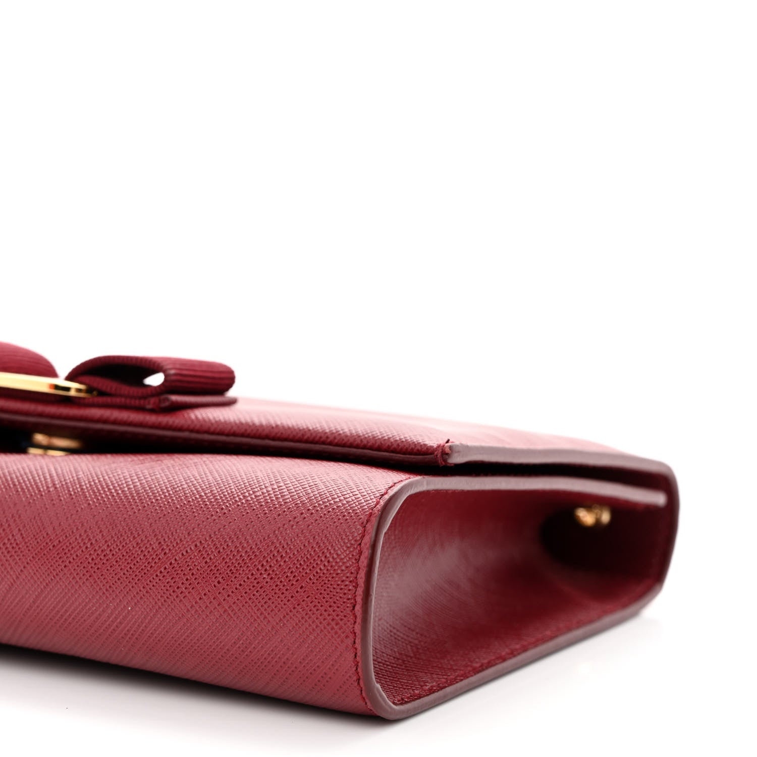 Salvatore Ferragamo Hammered Calfskin Vara Bow Chain Wallet Red 9 of 10