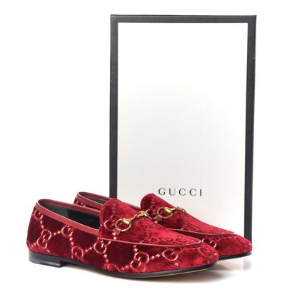 Gucci Velvet Malaga Kid GG Monogram Horsebit Womens Jordaan Loafers 38.5 Red Cipria Romantic Cerise 11 of 15