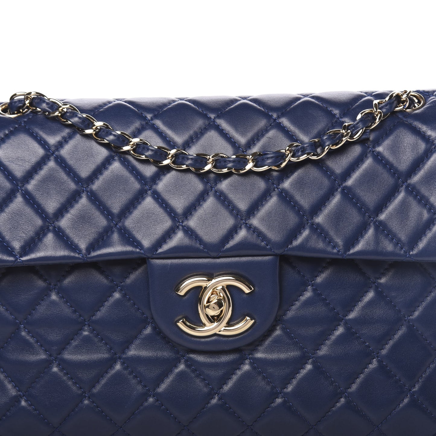 Lambskin Quilted Maxi Single Flap Dark Blue