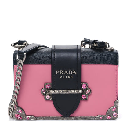 Prada City Calfskin Saffiano Crystal Cahier Bag Begonia Black 1 of 9