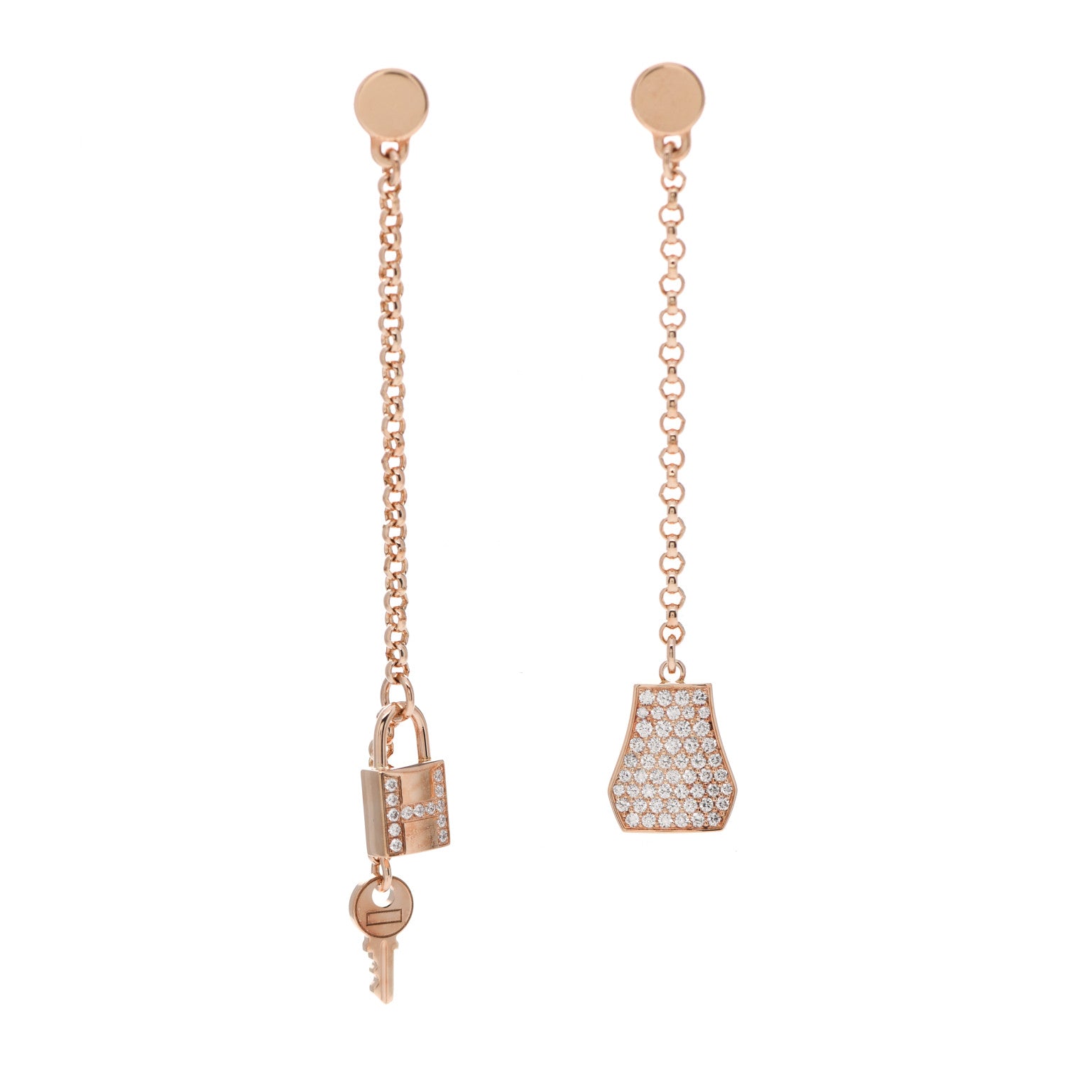 Hermes 18K Rose Gold Diamond Kelly Clochette Drop Earrings 1 of 5
