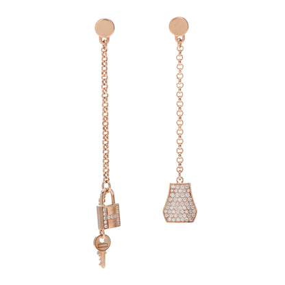Hermes 18K Rose Gold Diamond Kelly Clochette Drop Earrings 1 of 5