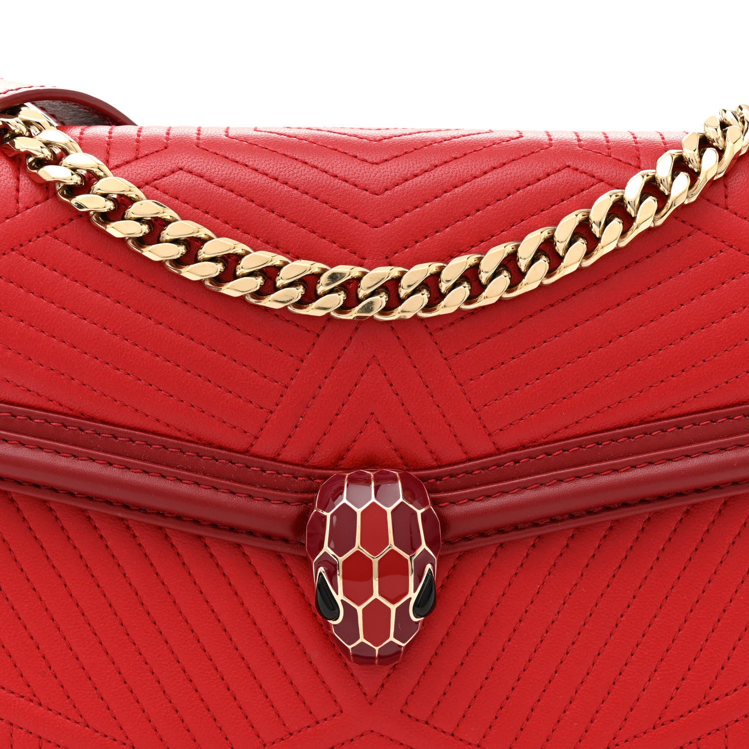 Bulgari Quilted Nappa Smooth Calfskin Serpenti Forever Diamond Blast Shoulder Bag Red 7 of 10