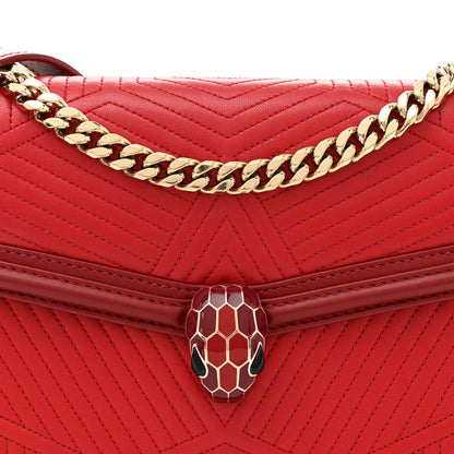 Bulgari Quilted Nappa Smooth Calfskin Serpenti Forever Diamond Blast Shoulder Bag Red 7 of 10