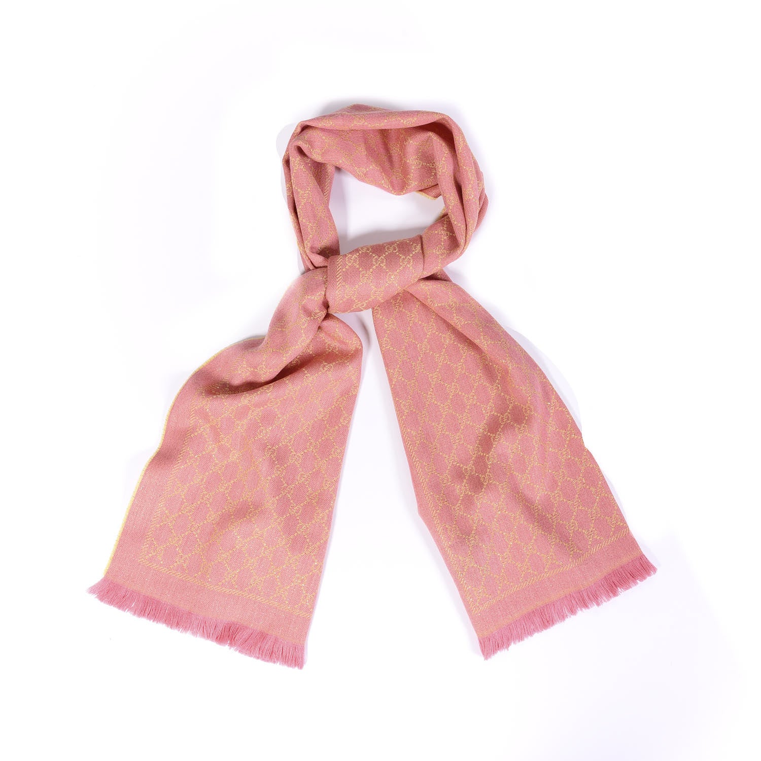 Gucci Wool Lame Jacquard GG Monogram Stenlux Scarf Pink 2 of 3