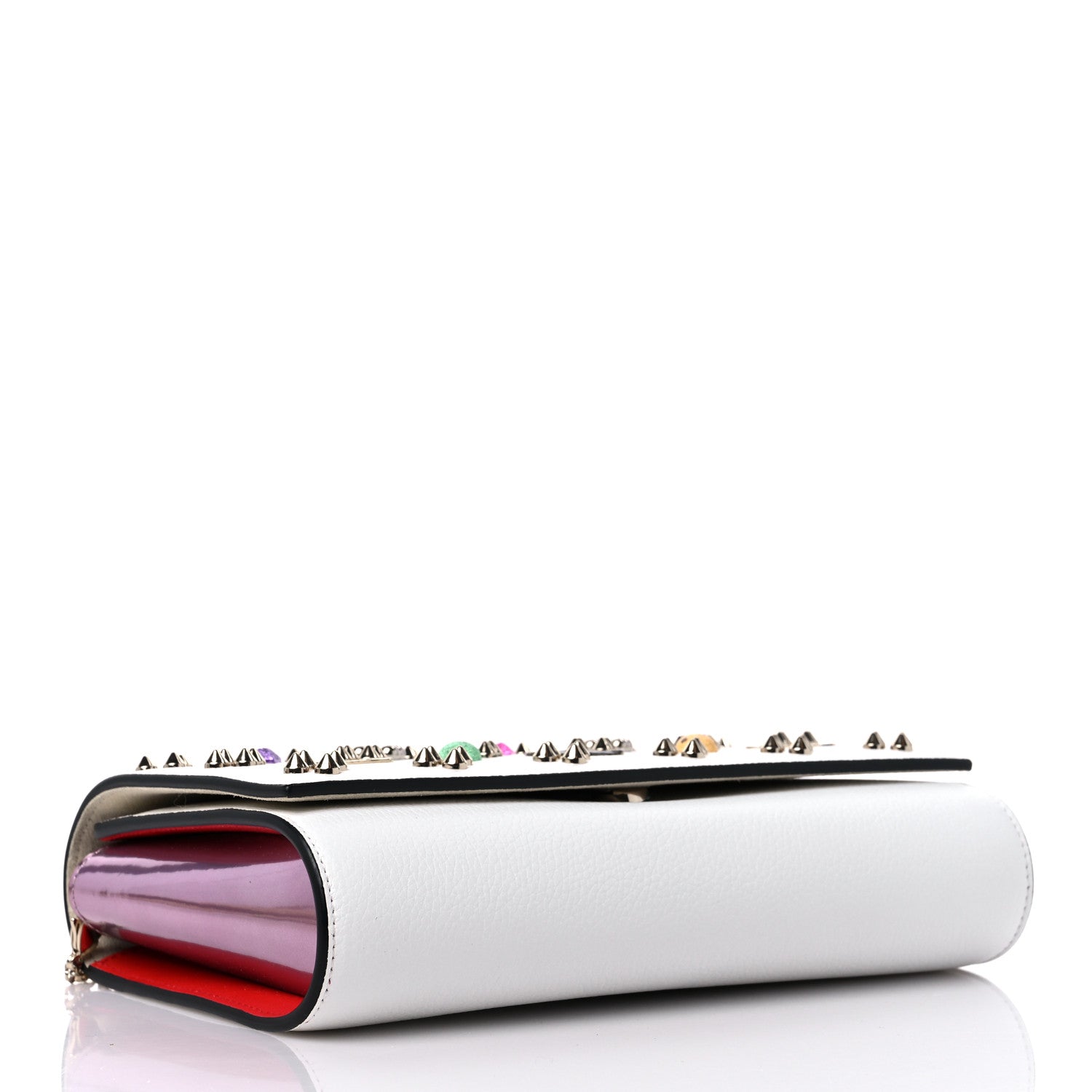 Christian Louboutin Grained Calfskin Spikes Loubinthesky Paloma Wallet On Chain White 4 of 11