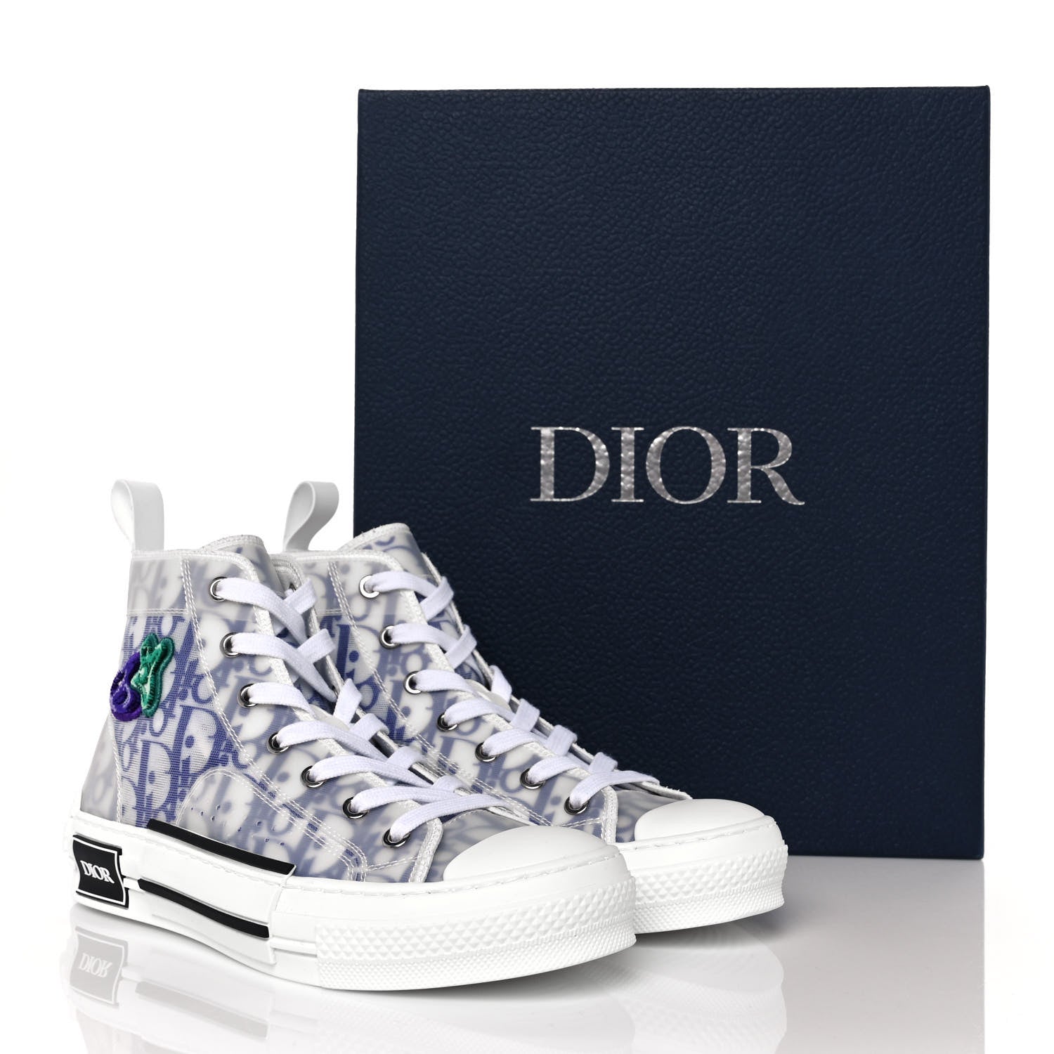 Christian Dior X KENNY SCARF Technical Canvas Oblique Patch Mens B23 High Top Sneakers 37 White Blue 9 of 9