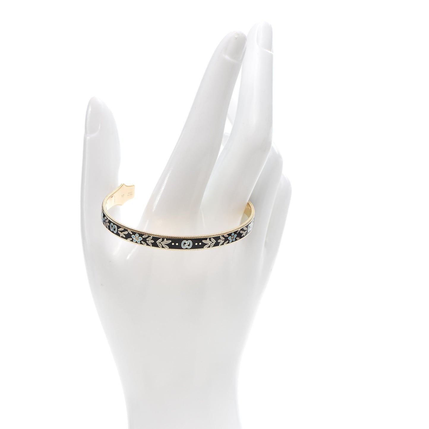 18K Yellow Gold Black Enamel Icon Blooms Cuff Bracelet