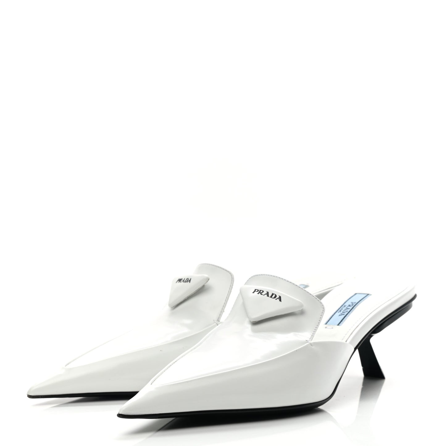 Spazzolato Triangle Logo Pointed Toe 55mm Mules 35 White