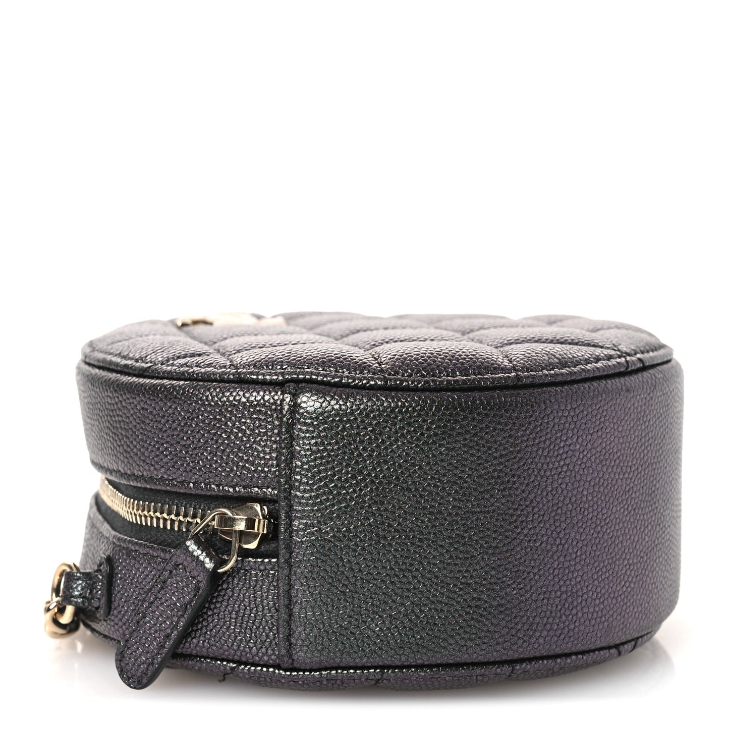 Iridescent Caviar Quilted Round Clutch With Chain Black