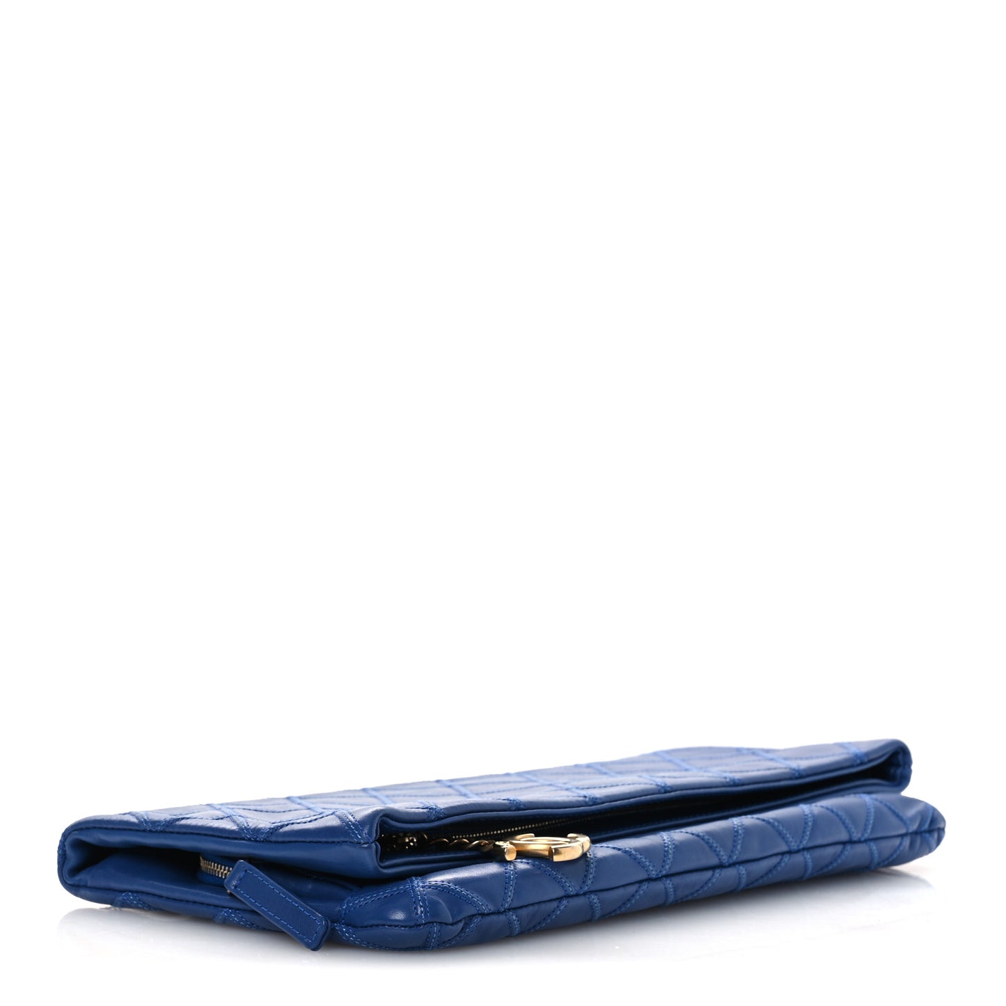Calfskin Stitched Thin City Clutch Blue