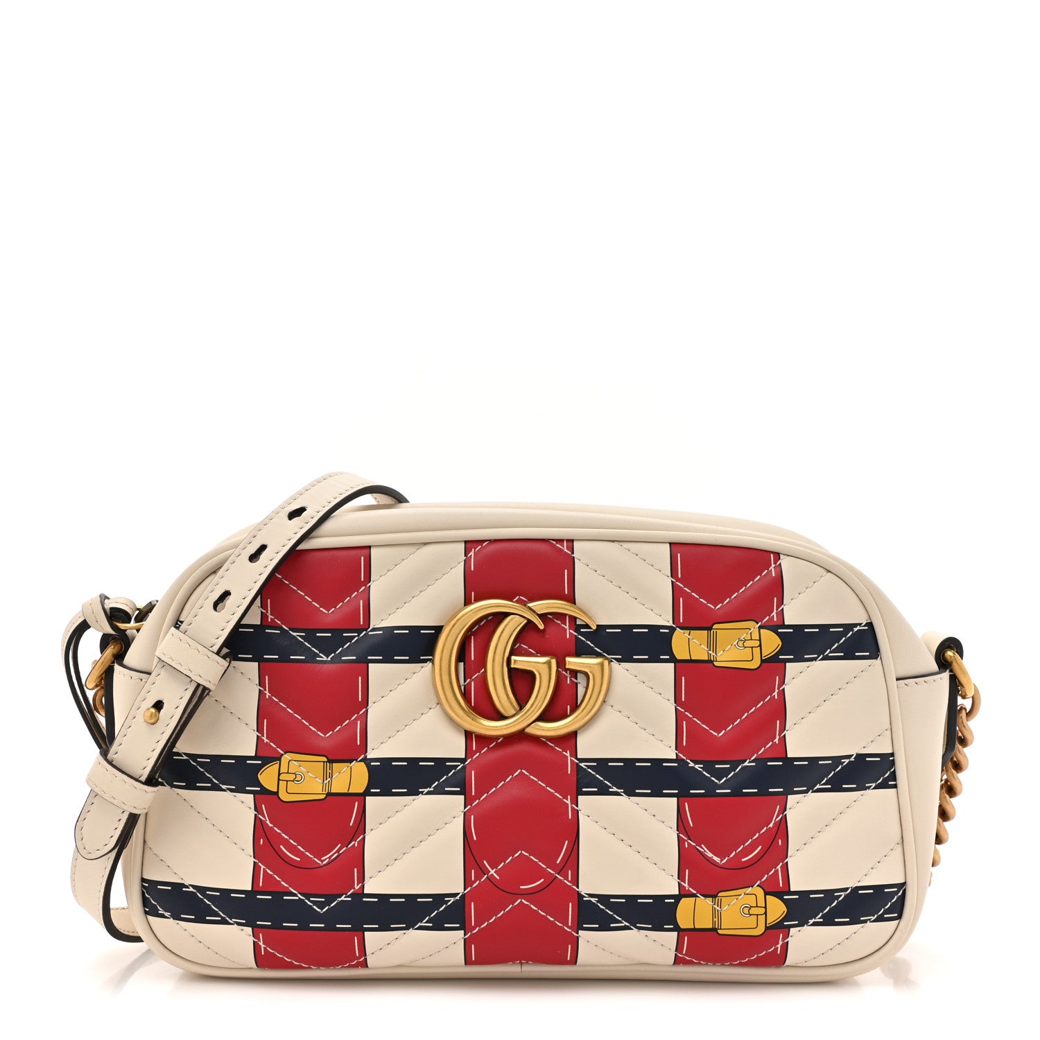 Gucci Calfskin Matelasse Trompe L'Oeil Print Small GG Marmont Chain Shoulder Bag White 1 of 13