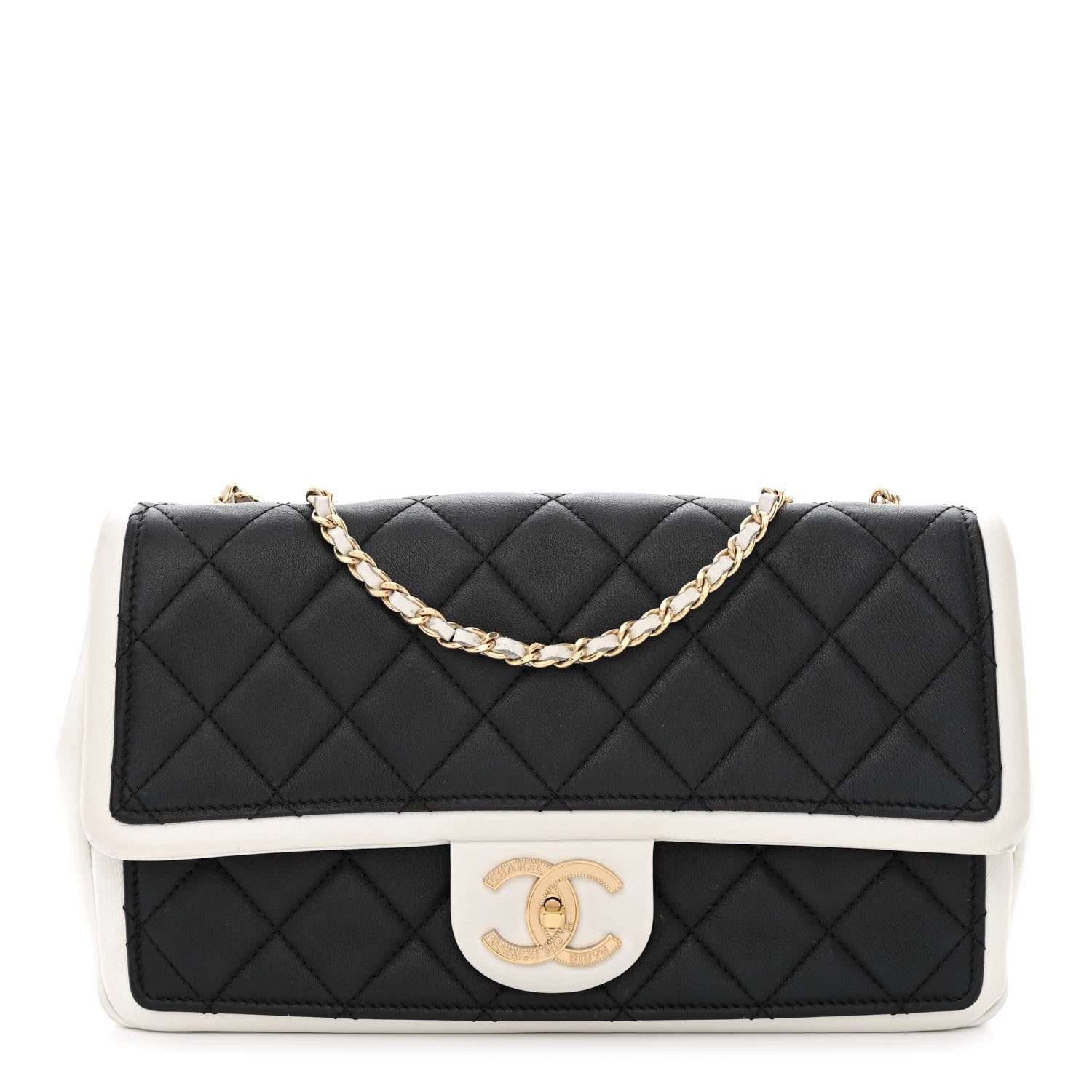 Chanel Calfskin Quilted Medium Graphic Flap Black White 1 of 13