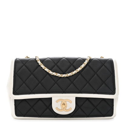 Chanel Calfskin Quilted Medium Graphic Flap Black White 1 of 13