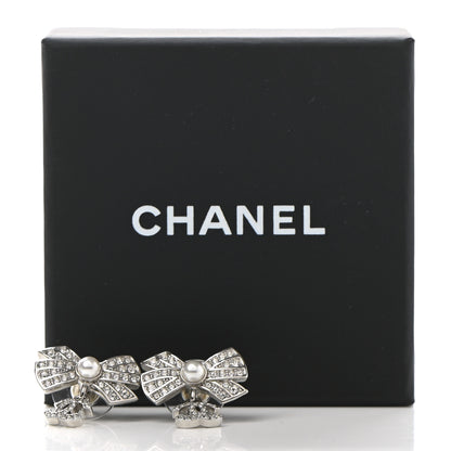 Chanel Crystal CC Bow Drop Earrings Silver 5 of 5