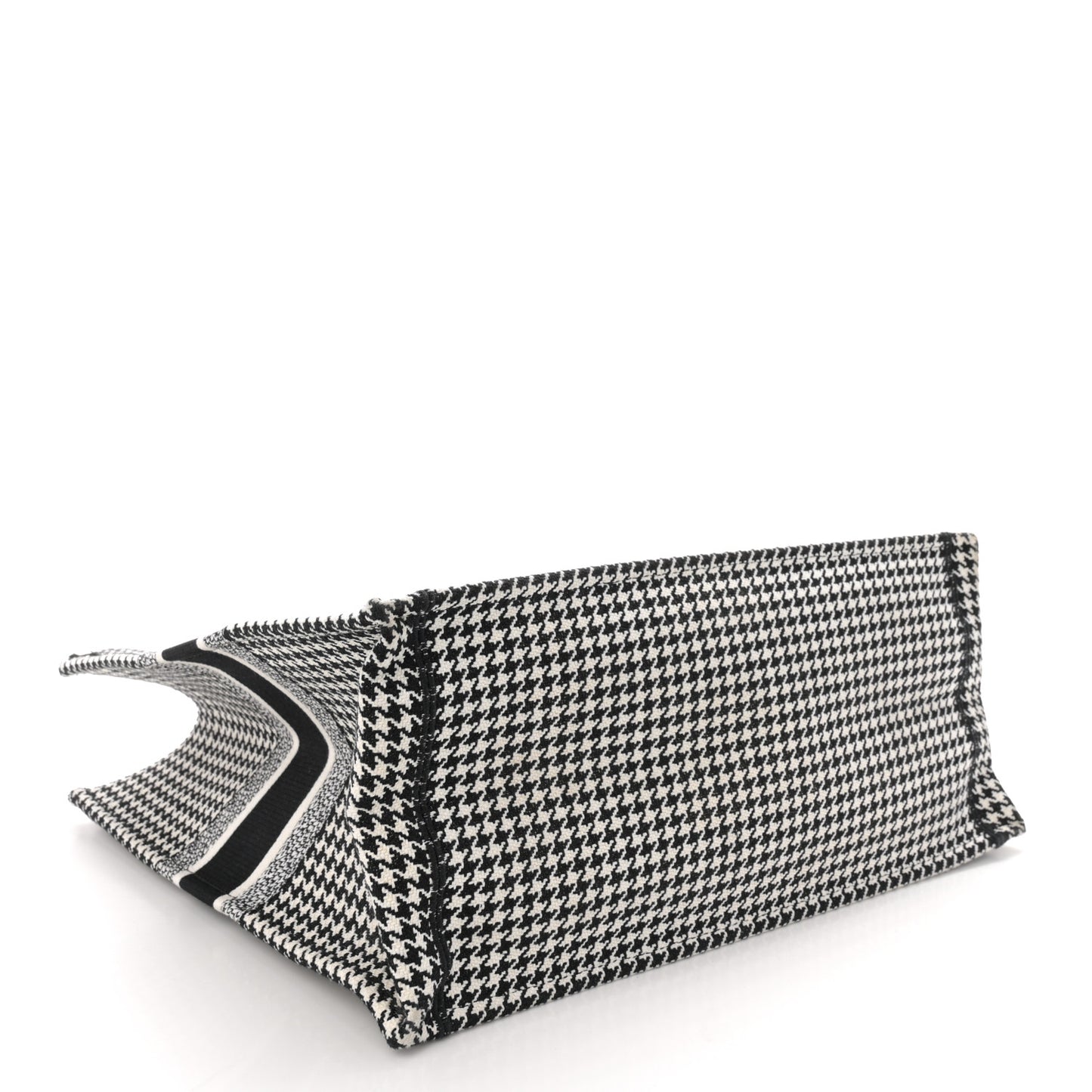 Canvas Houndstooth Embroidered Large Book Tote Black White