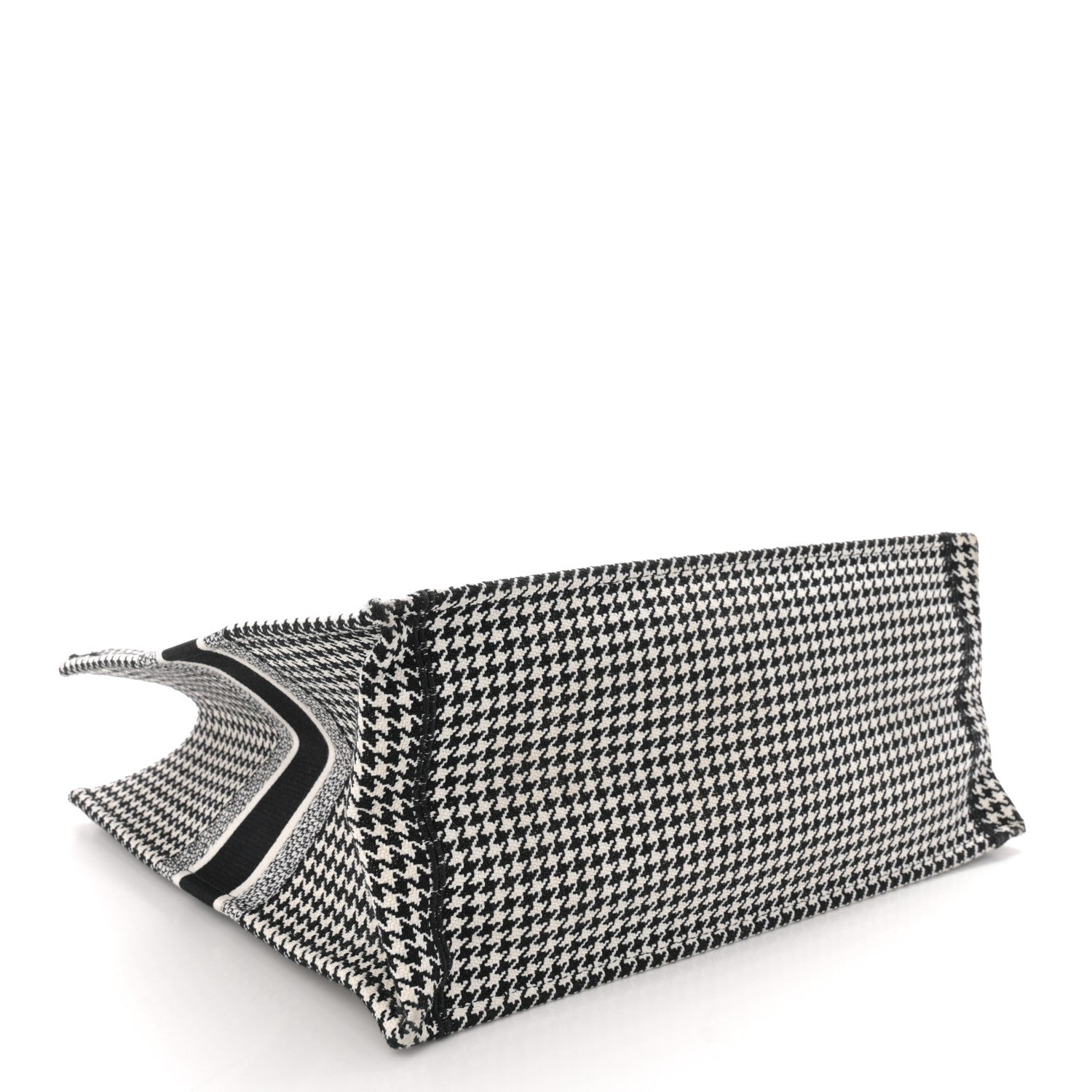Christian Dior Canvas Houndstooth Embroidered Large Book Tote Black White 4 of 12