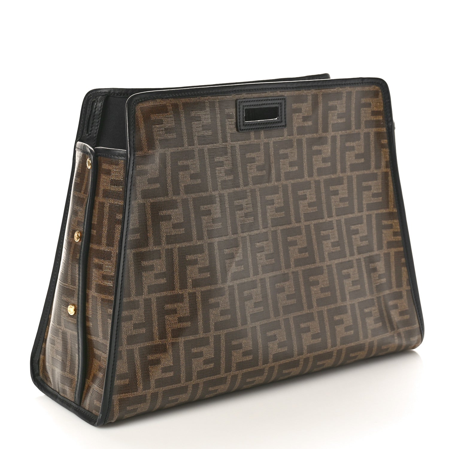 Fendi Glazed Fabric Vitello Century FF 1974 Stamp Patch Medium Peekaboo Defender Cover Mogano Panna Black 3 of 9
