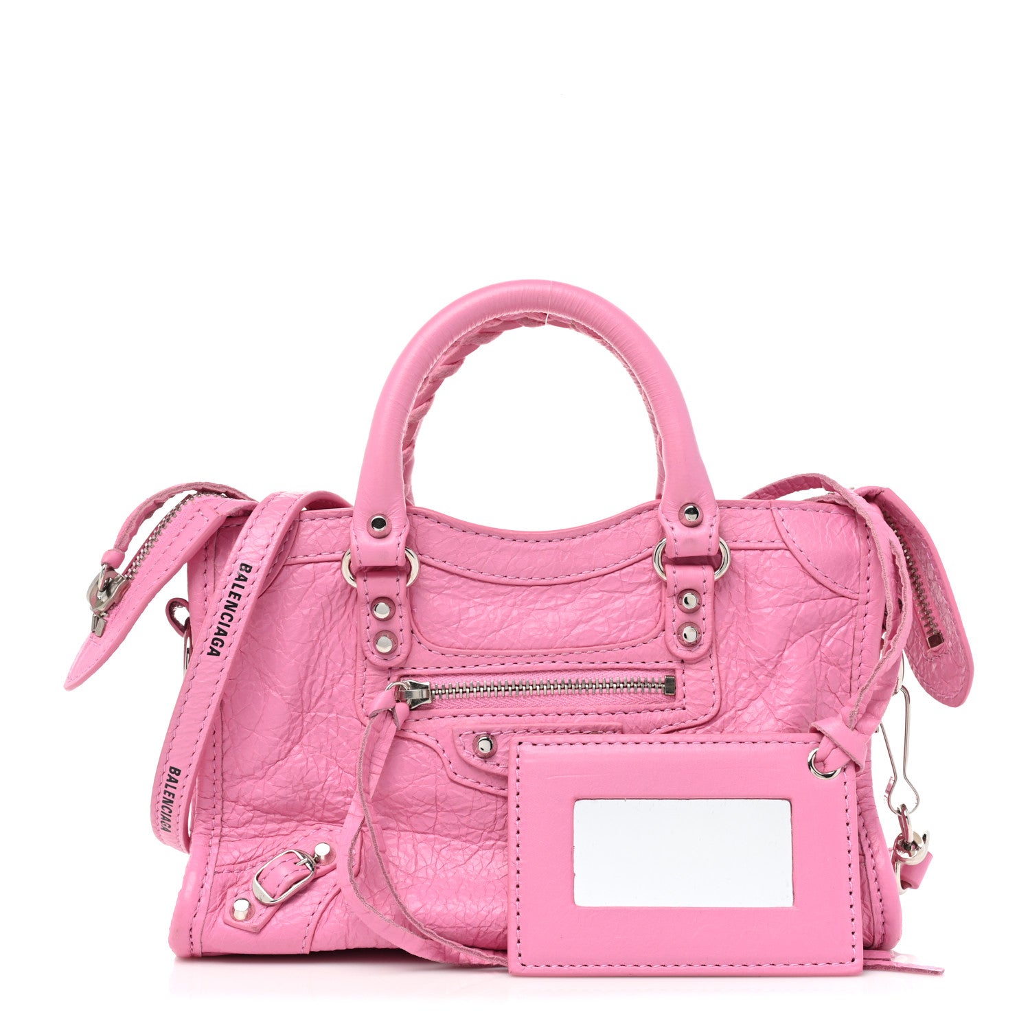 Balenciaga Agneau Arena Classic Silver Hardware Nano City Logo Strap Baby Pink Black 1 of 10