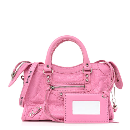 Balenciaga Agneau Arena Classic Silver Hardware Nano City Logo Strap Baby Pink Black 1 of 10
