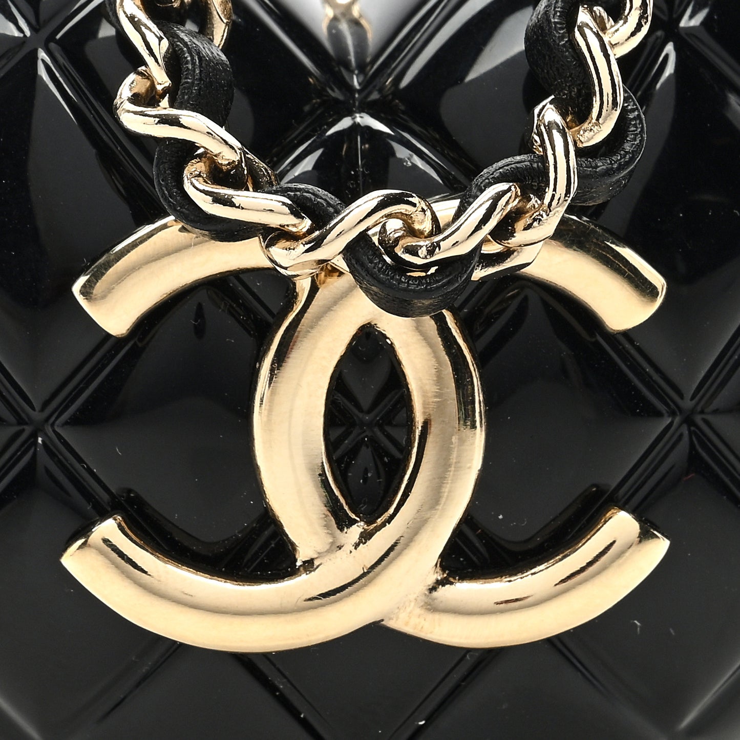 Resin CC Heart Crossbody Locket Necklace Gold Black