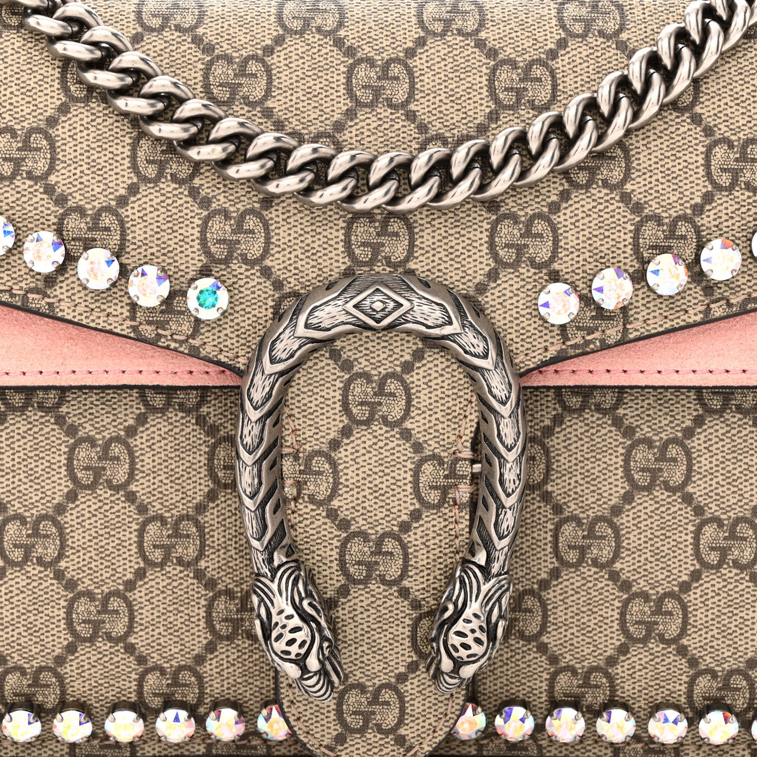 Gucci GG Supreme Monogram Suede Crystal Small Dionysus Shoulder Bag Beige Ebony Light Peonia 10 of 12