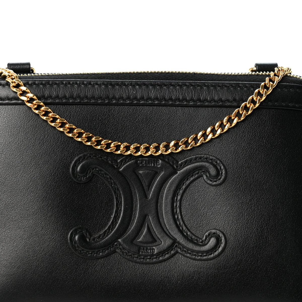 Celine Smooth Calfskin Cuir Triomphe Clutch on Chain Black 7 of 9