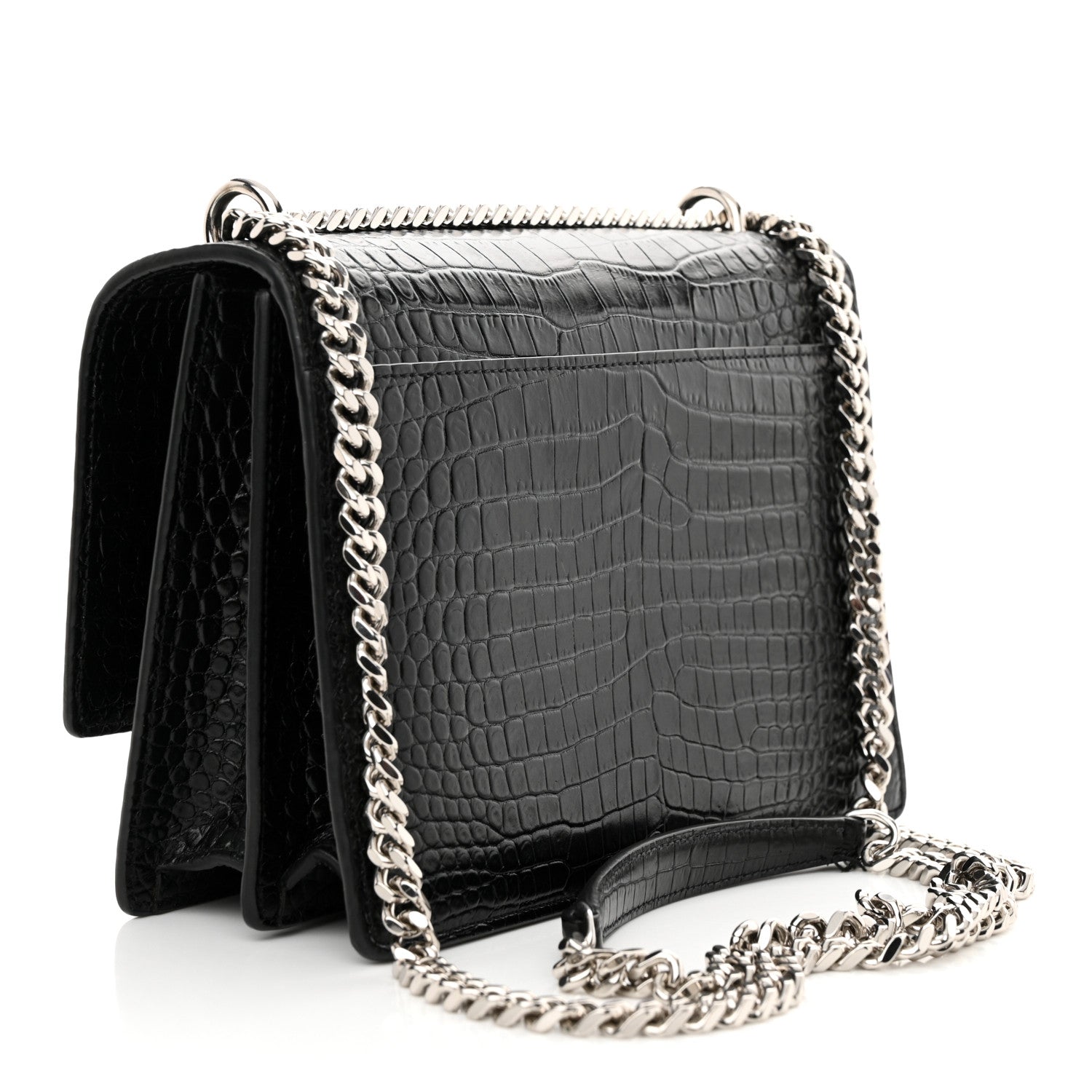 Saint Laurent Calfskin Crocodile Embossed Medium Monogram Sunset Black 3 of 14