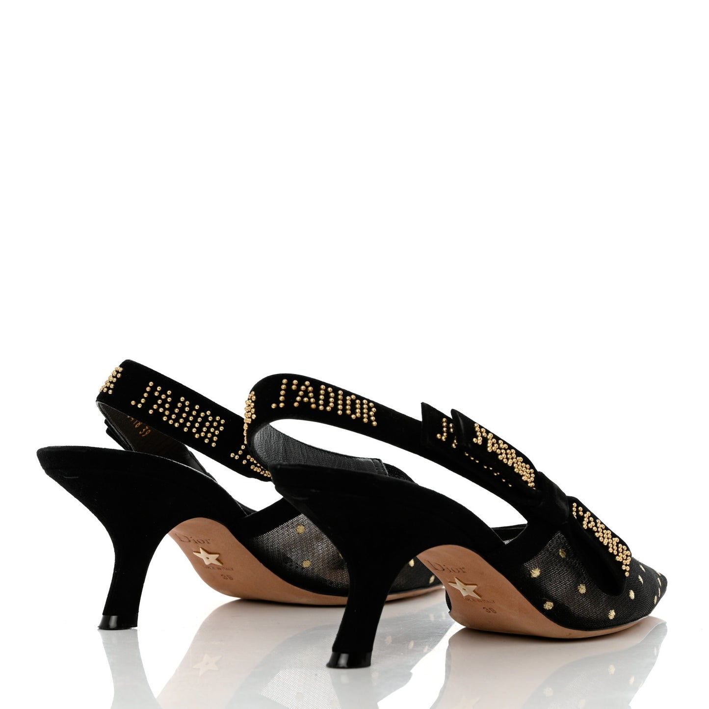 Mesh Plumetis Suede Dotted Studded J'Adoir Slingback 65mm Pumps 39 Black Gold