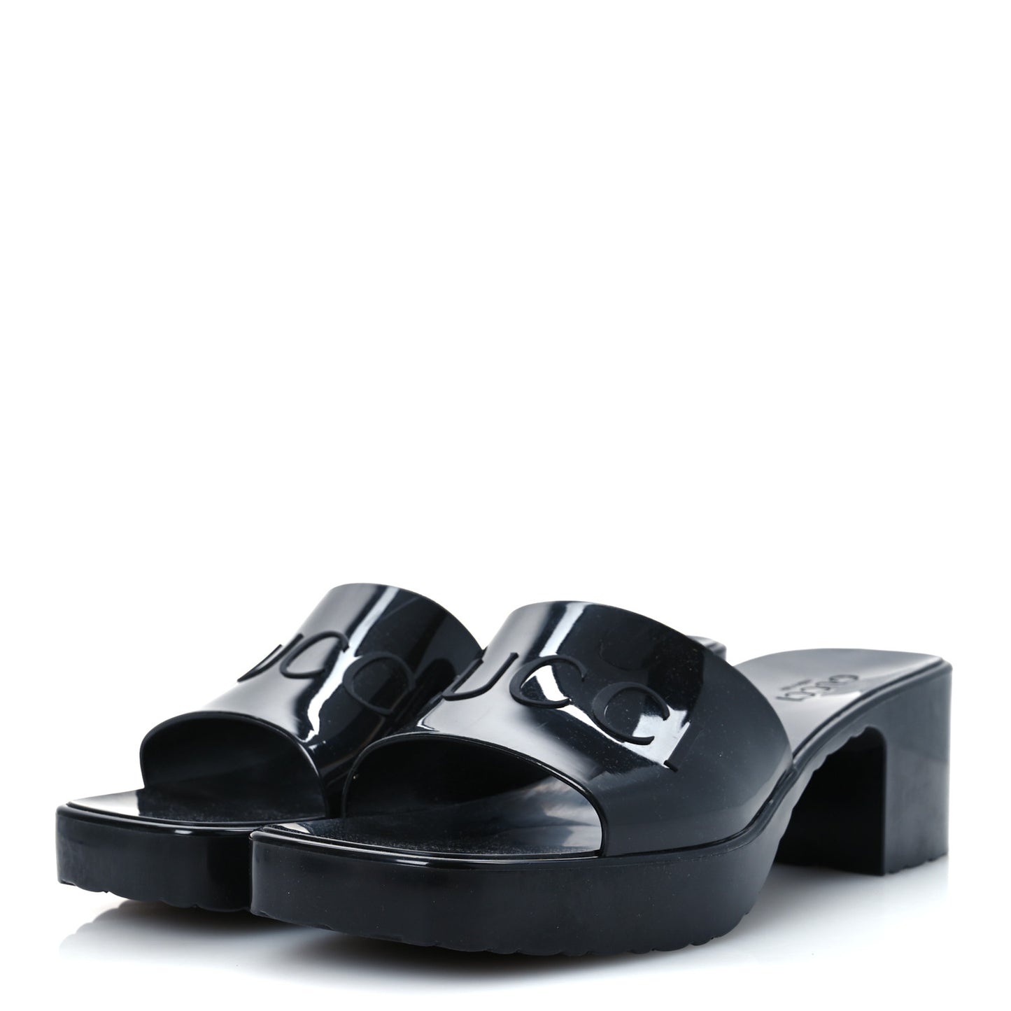Rubber Gucci Logo Womens Platform 20/60mm Slide Sandals 40 Black