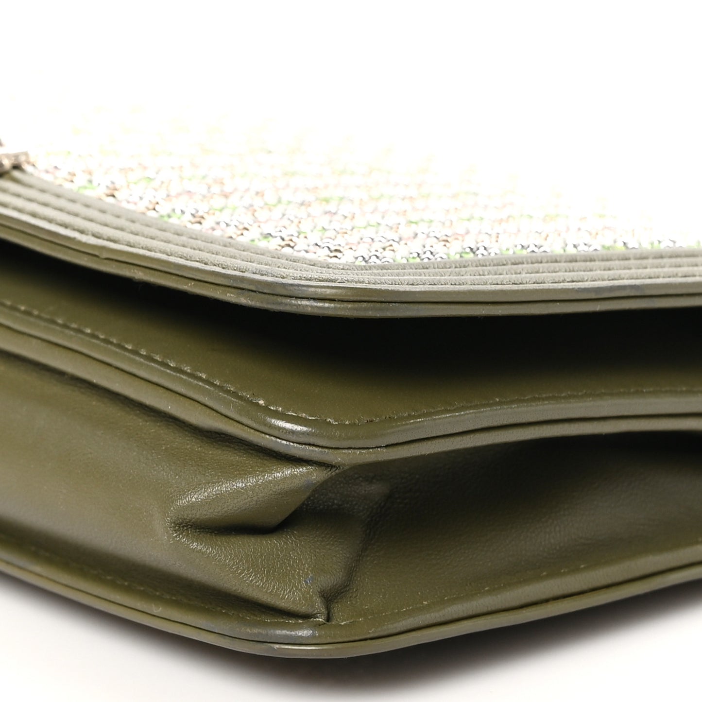 Calfskin Crystal Studded Boy Wallet On Chain WOC Khaki
