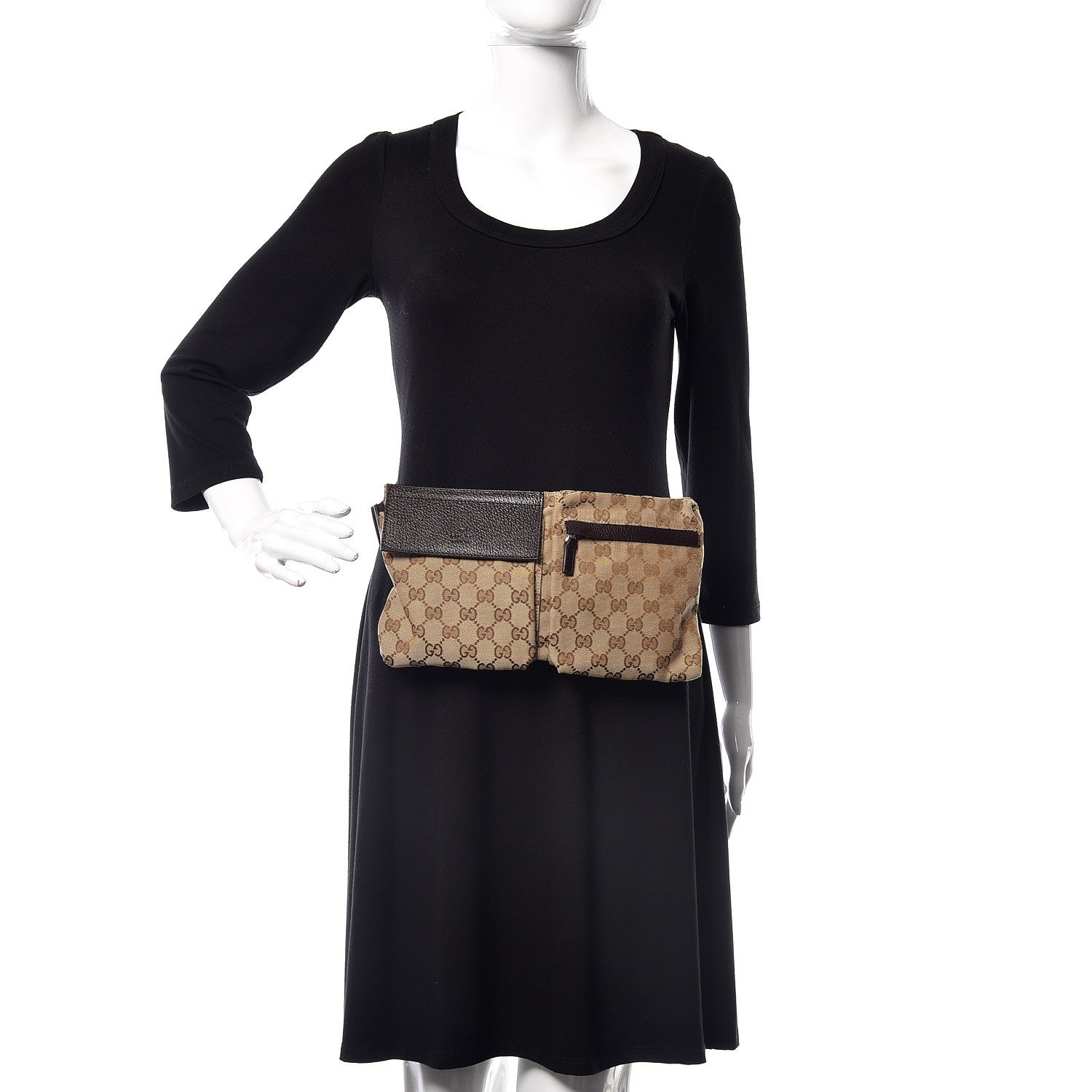 Gucci GG Monogram Double Pocket Belt Bag Dark Brown 2 of 17