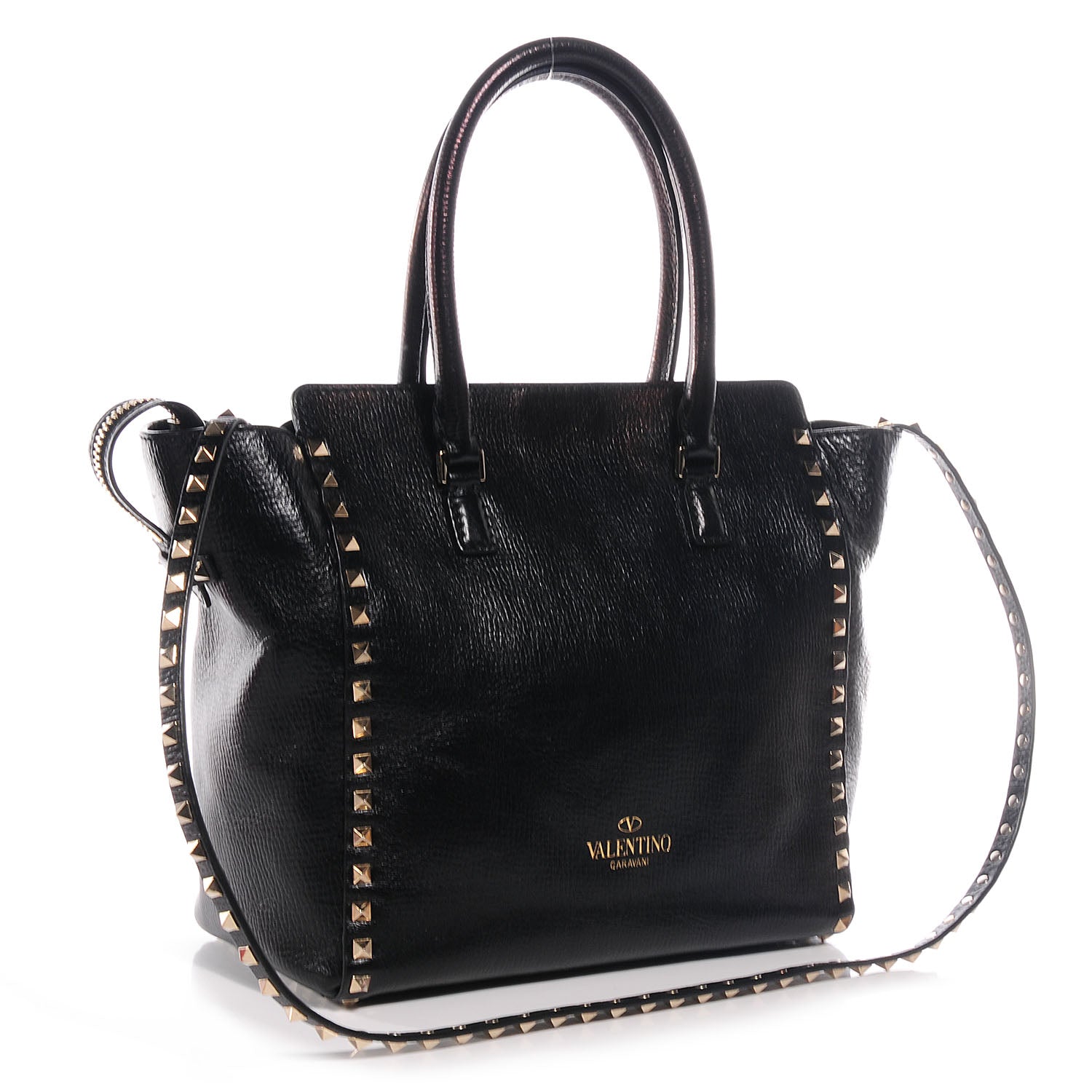 Valentino Garavani Textured Calfskin Rockstud Double Handle Tote Black 3 of 7
