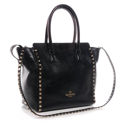 Valentino Garavani Textured Calfskin Rockstud Double Handle Tote Black 3 of 7