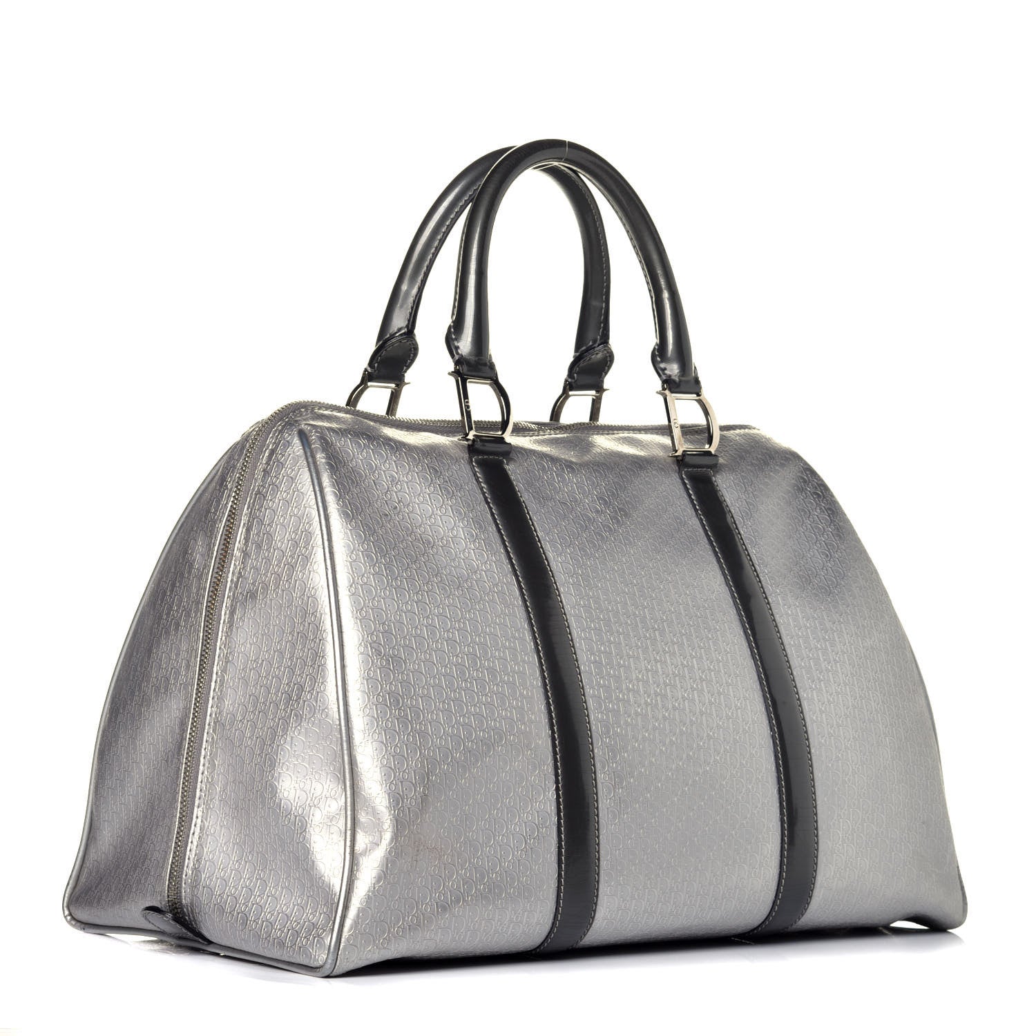 Christian Dior Metallic Patent Calfskin Embossed Bowler Silver 3 of 9