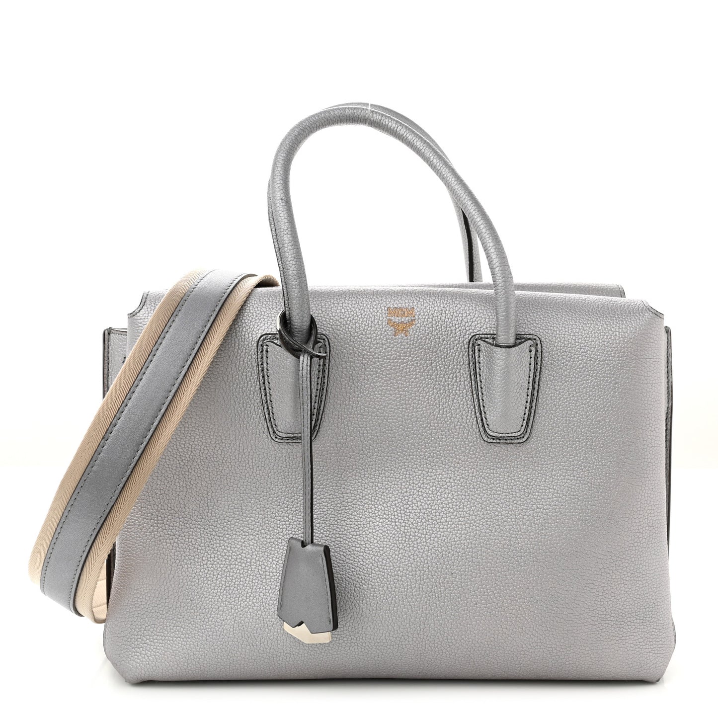 Metallic Grained Calfskin Medium Milla Tote Spike Silver