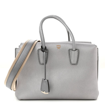 MCM Metallic Grained Calfskin Medium Milla Tote Spike Silver 1 of 13