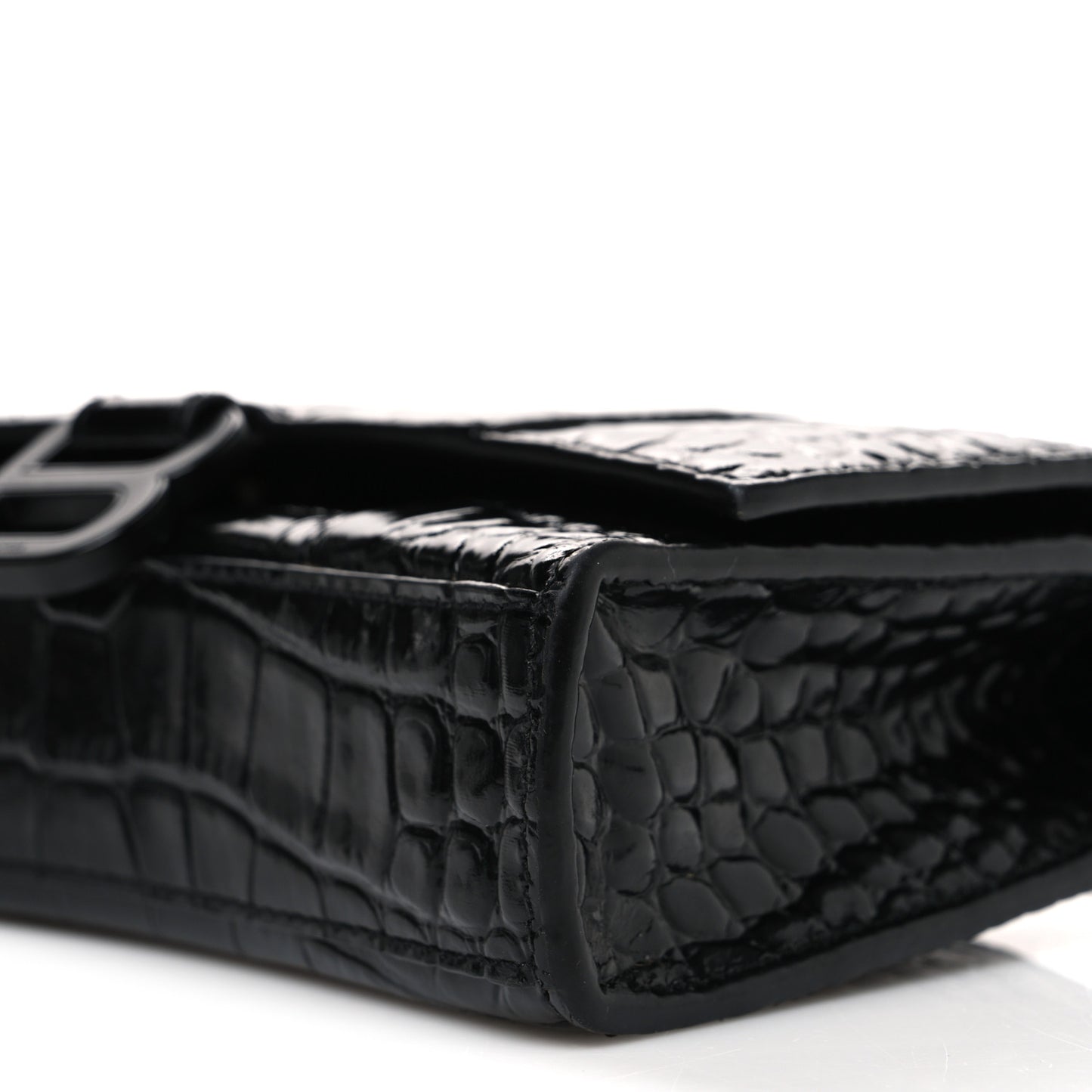 Shiny Calfskin Monochrome Crocodile Embossed Hourglass Chain Bag Black