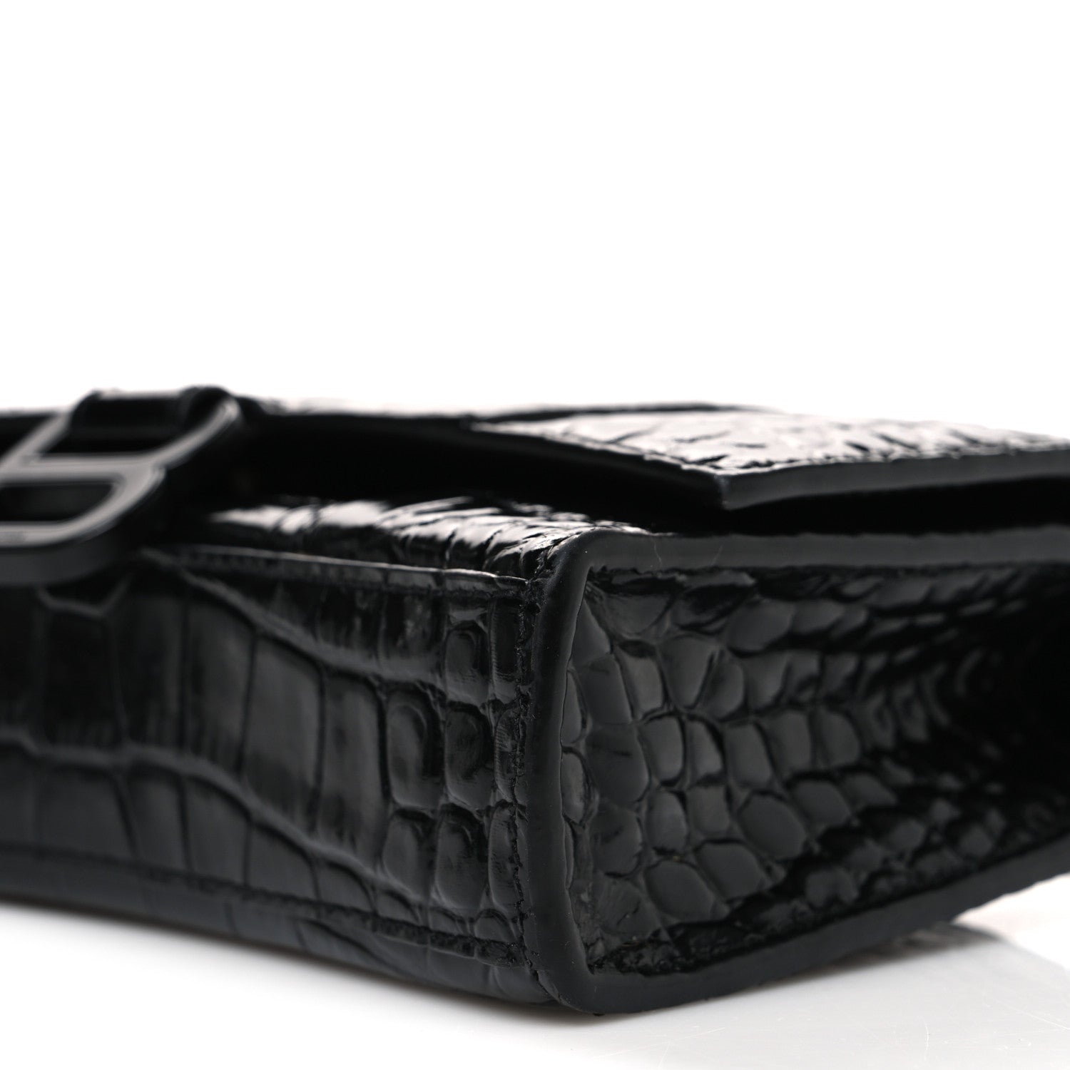 Balenciaga Shiny Calfskin Monochrome Crocodile Embossed Hourglass Chain Bag Black 9 of 10