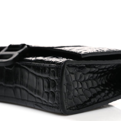 Balenciaga Shiny Calfskin Monochrome Crocodile Embossed Hourglass Chain Bag Black 9 of 10