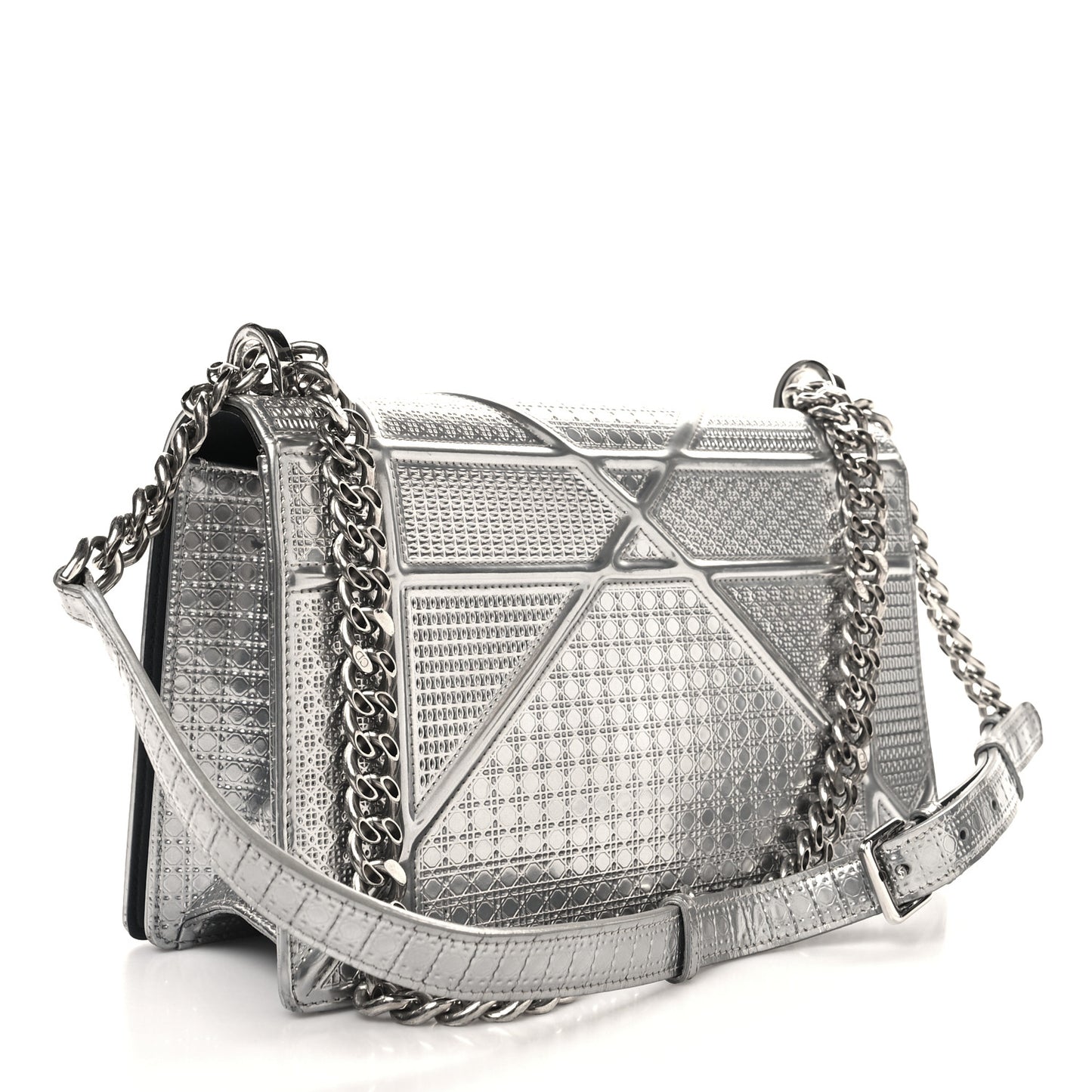 Metallic Patent Micro-Cannage Medium Diorama Flap Bag Silver