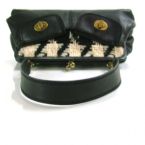 Miu Miu Leather Tweed Clasp Tote Black 4 of 11
