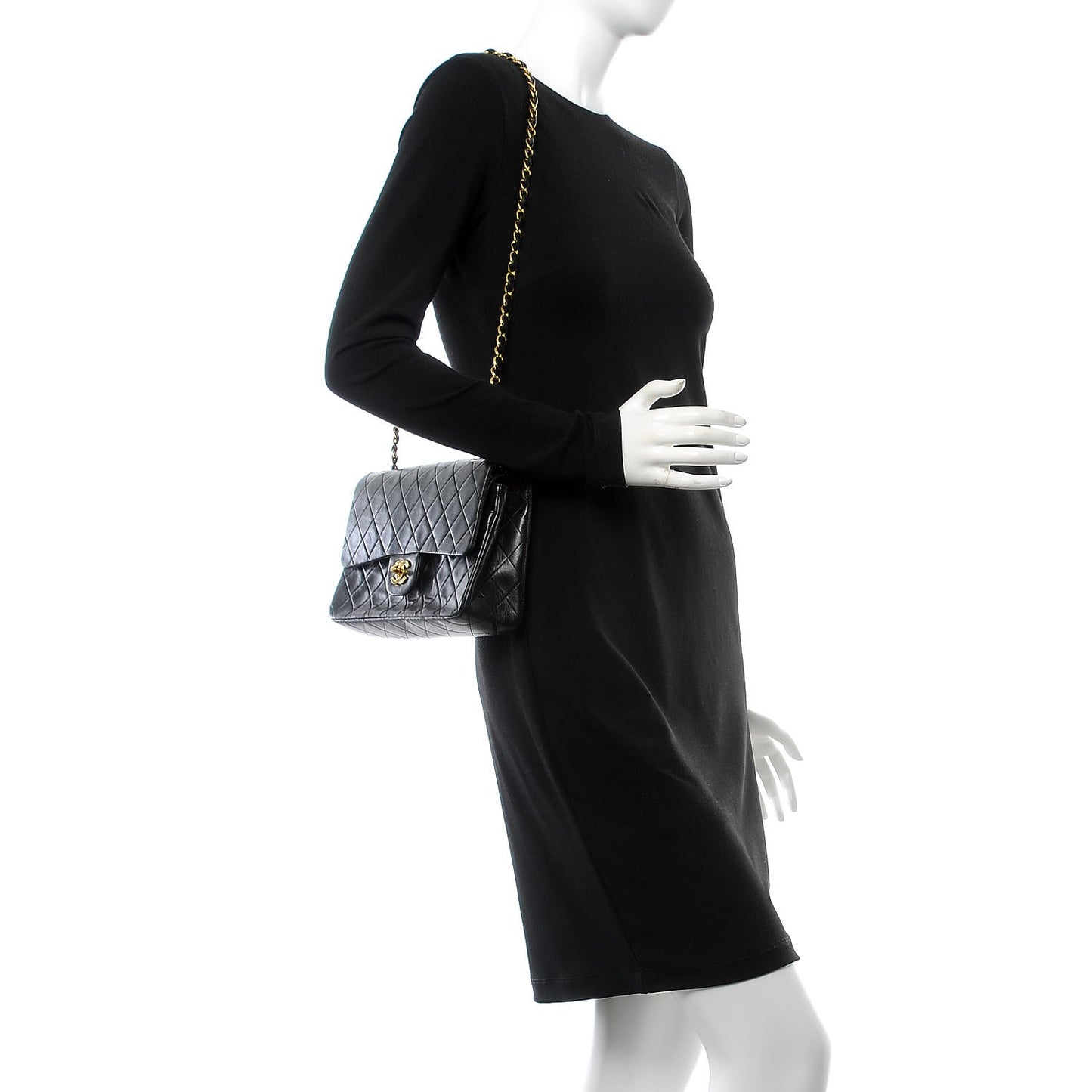 Lambskin Quilted Medium Double Flap Black