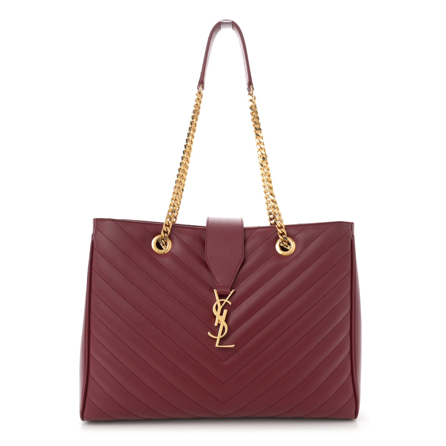 Saint Laurent Grain De Poudre Matelasse Chevron Monogram Shopping Bag Oxblood 1 of 13