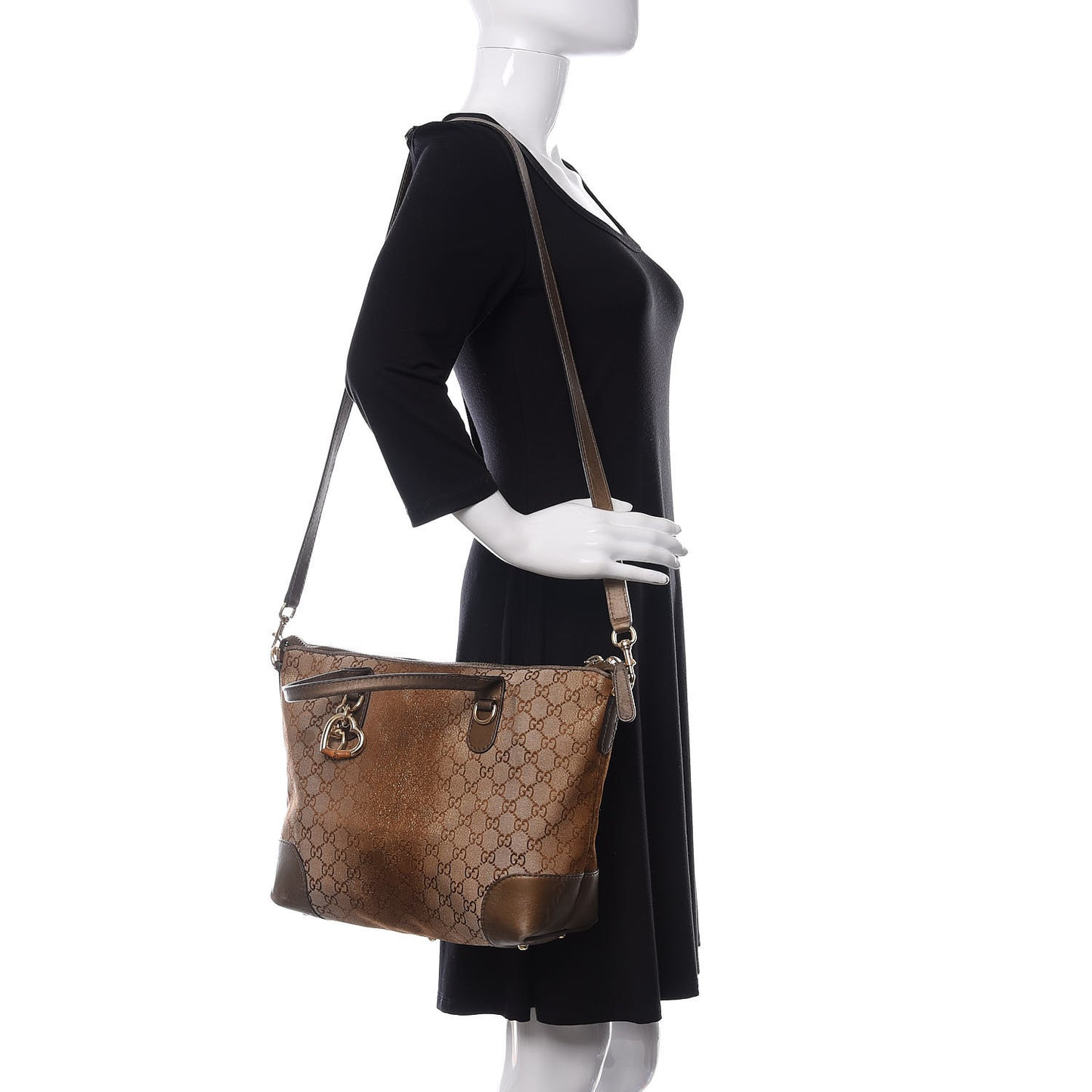 Monogram Lurex Heart Bit Charm Top Handle Tote Bronze