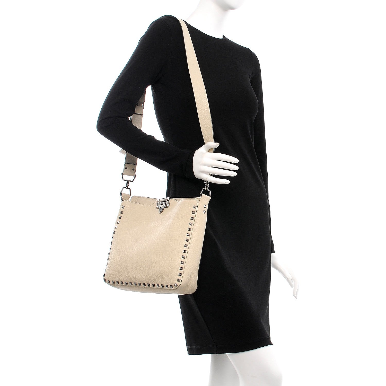 Valentino Garavani Pebbled Calfskin Small Rockstud Flip-Lock Messenger Bag Light Ivory 2 of 12