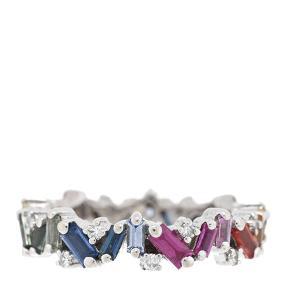Suzanne Kalan 18K White Gold Diamond Sapphire Frenzy Rainbow Eternity Band Ring 54 7 3 of 4