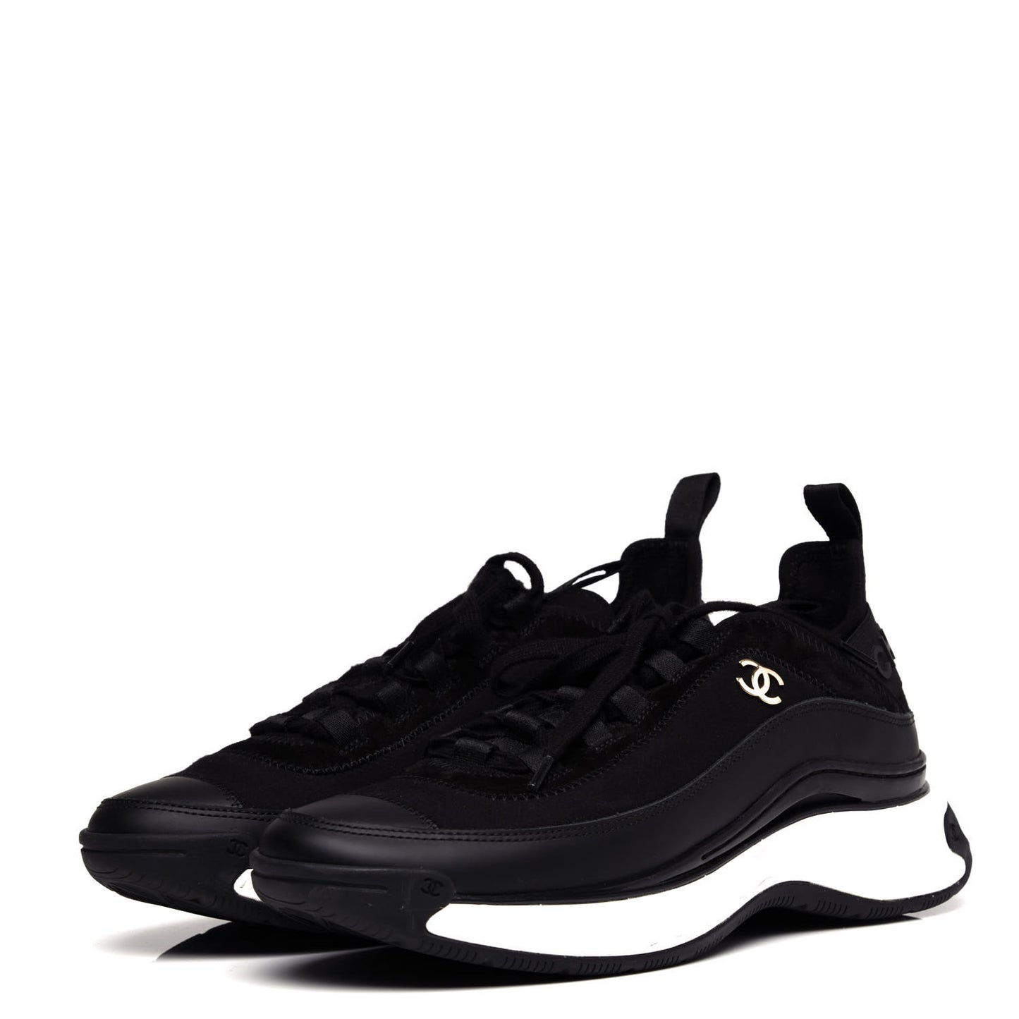 Velvet Calfskin Mixed Fibers CC Sneakers 38.5 Black