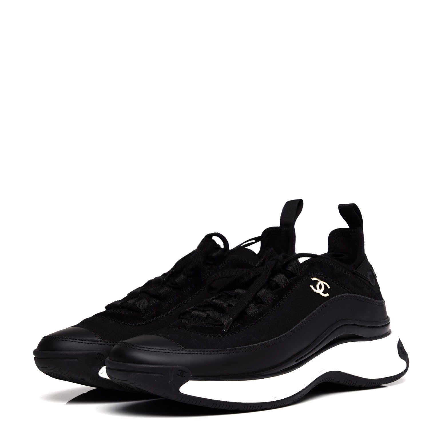 Chanel Velvet Calfskin Mixed Fibers CC Sneakers 38.5 Black 3 of 10