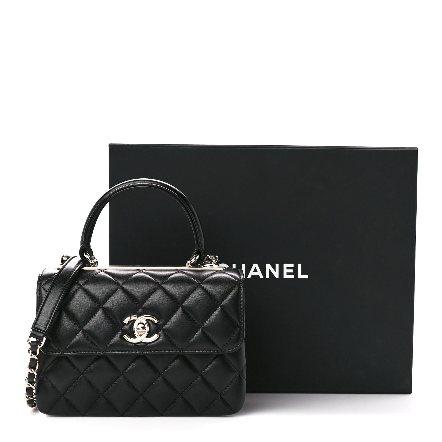 Lambskin Quilted Mini Trendy CC Dual Handle Flap Bag Black